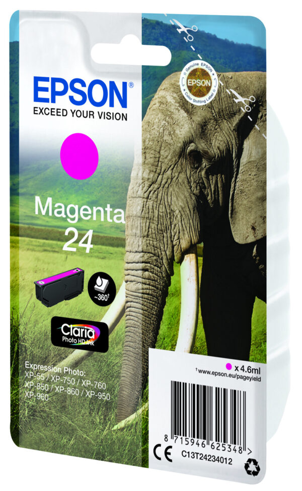 Epson Elephant Singlepack Magenta 24 Claria Photo HD Ink - Afbeelding 4