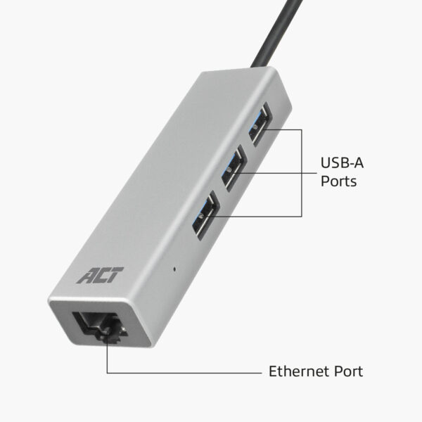 ACT USB-C hub 3.0, 3x USB-A, Gigabit ethernet - Afbeelding 3