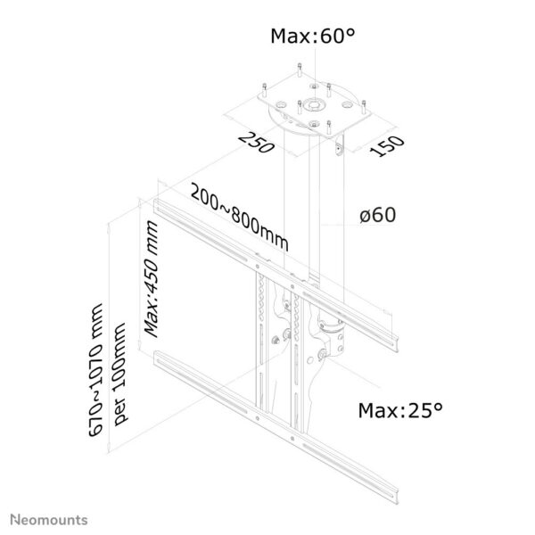 Neomounts PLASMA-C100BLACK Monitor/TV-beugel plafond 37-75" - h 67-107 cm - Afbeelding 3