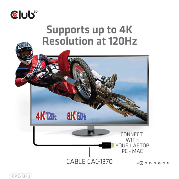 CLUB3D Ultra High Speed ​​HDMI™2.1 gecertificeerde kabel 4K120Hz, 144Hz 48Gbps M/V 1.5M - Afbeelding 3