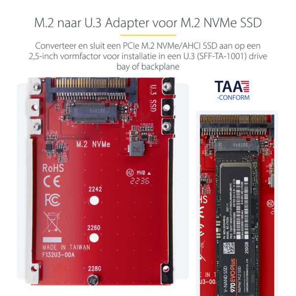 StarTech.com M.2 naar U.3 Adapter voor M.2 NVMe SSDs, PCIe M.2 Schijf naar 2.5inch U.3 (SFF-TA-1001) Host Adapter/Converter, TAA - Afbeelding 10