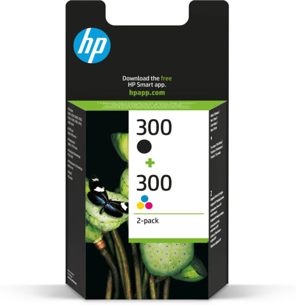 HP 300 originele zwarte/drie-kleuren inktcartridges, 2-pack