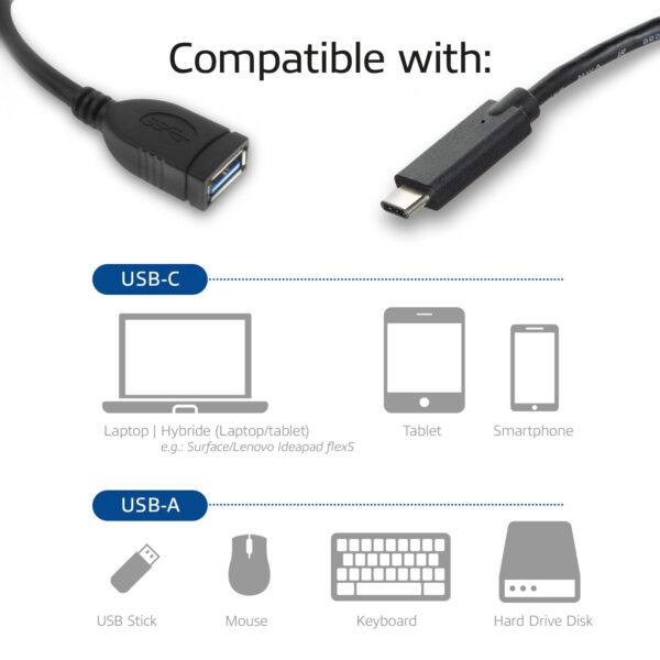 ACT USB 3.0 kabel OTG, USB-C male naar USB-A female, 0,2 meter - Afbeelding 4