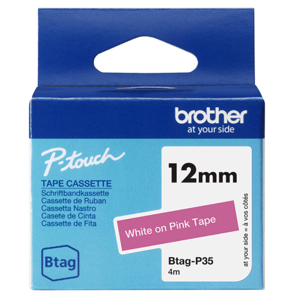 Brother BTAG-P35 labelprinter-tape Wit op roze