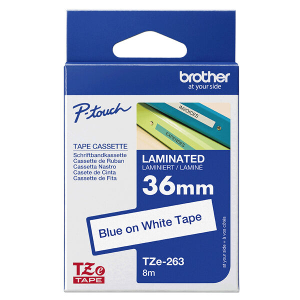 Brother TZE-263 labelprinter-tape Blauw op wit - Afbeelding 3