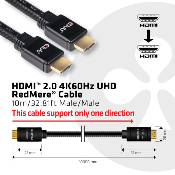 CLUB3D HDMI 2.0 4K60Hz RedMere Kabel 10 meter - Afbeelding 4