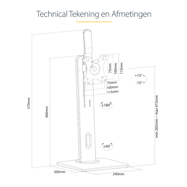 StarTech.com Beweegbare Bureau Monitorsteun, In Hoogte Verstelbare Monitor Beugel voor VESA Displays tot 32" (7kg), Ergonomische - Afbeelding 23