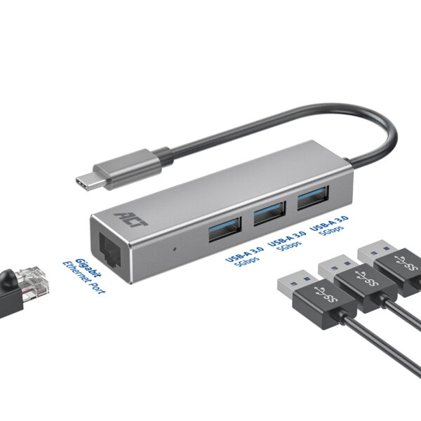 ACT USB-C hub 3.0, 3x USB-A, Gigabit ethernet - Afbeelding 4