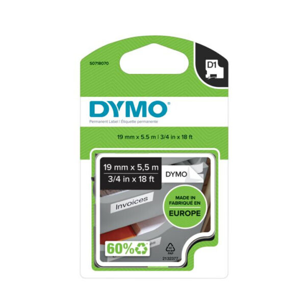 DYMO D1 -Durable Labels - Black on White - 19mm x 5.5m - Afbeelding 2