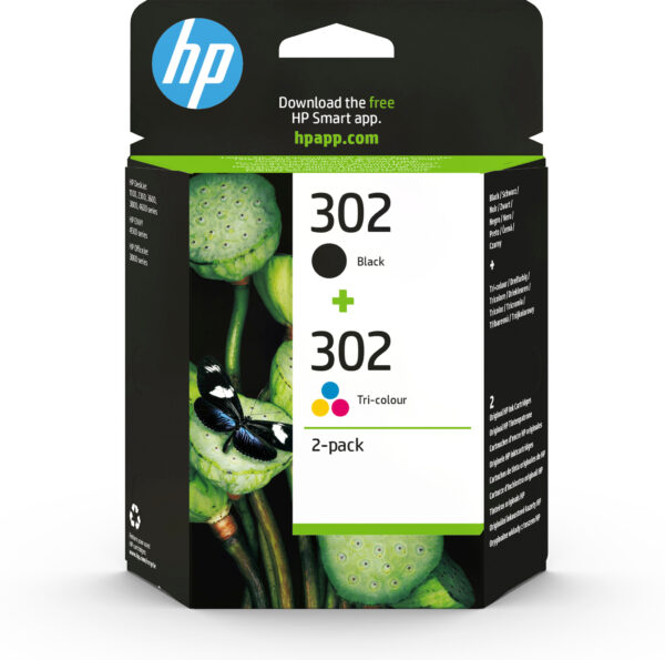 HP 302 originele zwarte/drie-kleuren inktcartridges, 2-pack