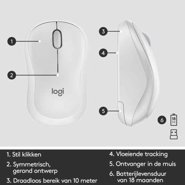 Logitech MK295 Silent Wireless Combo toetsenbord Inclusief muis Kantoor RF Draadloos AZERTY Frans Wit - Afbeelding 7