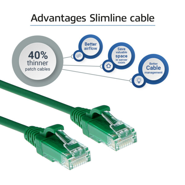 ACT Groene 3 meter LSZH U/UTP CAT6 datacenter slimline patchkabel snagless met RJ45 connectoren - Afbeelding 4