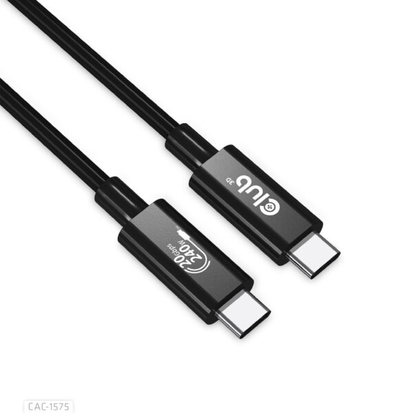 CLUB3D USB4 Gen2x2 Type-C Bi-Directional Cable 4K60Hz, Data 20Gbps, PD 240W(48V/5A) EPR M/M 2m USB IF GECERTIFCIEERD