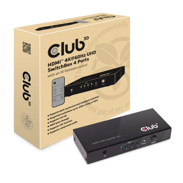 CLUB3D HDMI™ 2.0 UHD 4K60Hz SwitchBox 4 poorten en inbegrepen IR-afstandsbediening - Afbeelding 13