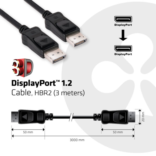 CLUB3D Displayport 1.2 Cable M/M 3Meter 4K60Hz 21.6Gbps - Afbeelding 4