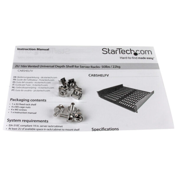 StarTech.com 2U Server Rack Schap - Universele Geventileerde Rack Mount Cantilever Shelf voor 19" Netwerk Kast & Apparatuur - He - Afbeelding 3