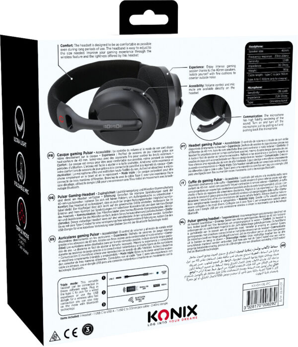 Konix PULSAR Headset Bedraad en draadloos Hoofdband Gamen USB Type-C Bluetooth Zwart - Afbeelding 2