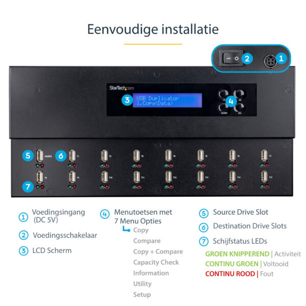 StarTech.com Standalone 1 naar 15 USB Thumb Drive Cloner en Wisser, Multiple USB Flash Drive Kloner, System/File/Whole-Drive Cop - Afbeelding 5