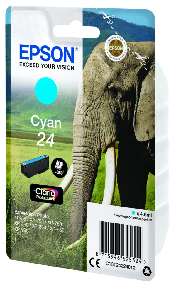 Epson Elephant Singlepack Cyan 24 Claria Photo HD Ink - Afbeelding 4