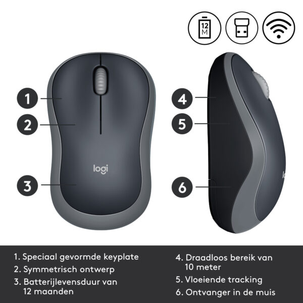 Logitech M185 muis Kantoor Ambidextrous RF Draadloos Optisch 1000 DPI - Afbeelding 5