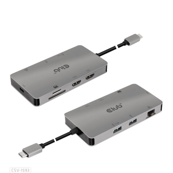 CLUB3D Type-C HUB 8-in-1 met 2x HDMI ( alt modus), 2x USB-A, RJ45, SD/Micro slot en USB Type-C oplaad mogelijkheid max. 100Watt( - Afbeelding 2