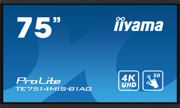 iiyama TE7514MIS-B1AG beeldkrant Interactief flatscreen 190,5 cm (75") LCD Wifi 435 cd/m² 4K Ultra HD Zwart Touchscreen Type pro