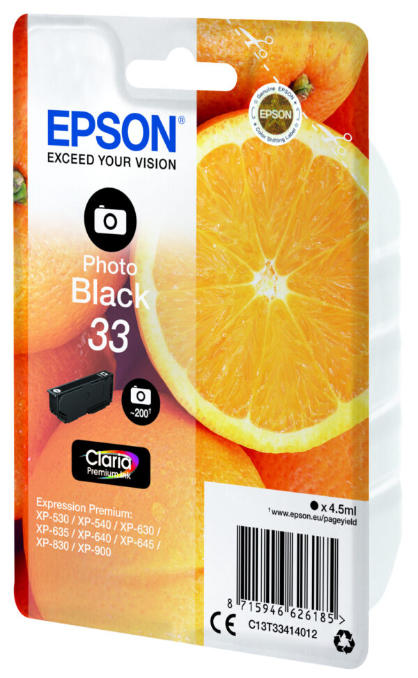 Epson Oranges Singlepack Photo Black 33 Claria Premium Ink - Afbeelding 4