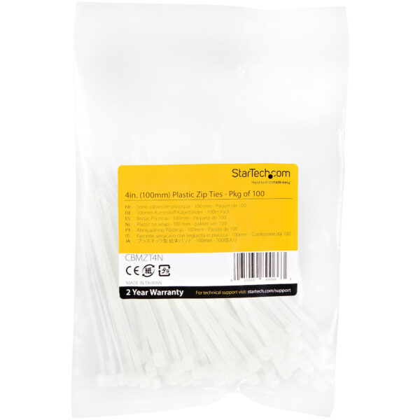 StarTech.com 10 cm Witte Kabelbinders 2 mm Breed, 22 mm Bundeldiameter, 8 kg Treksterkte Zelfsluitende Snelbinders uit Nylon met - Afbeelding 6