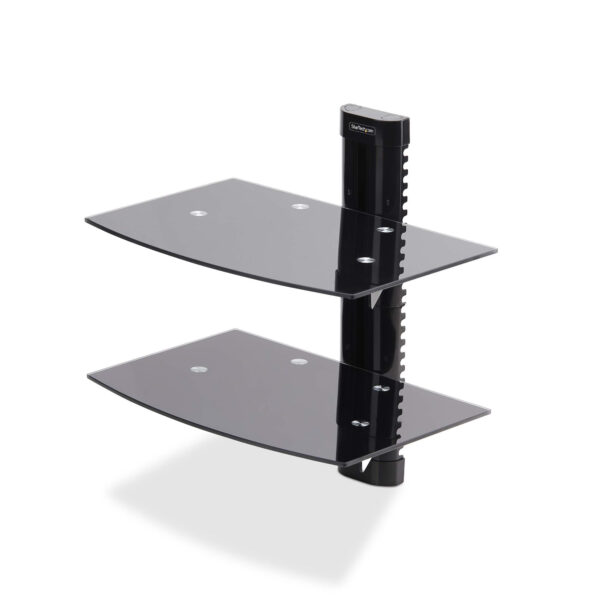 StarTech.com Dubbele Hangende Wandplanken voor Audio/Video Apparatuur, In Hoogte Verstelbare Schappen voor Onder TV, Hangend Wan