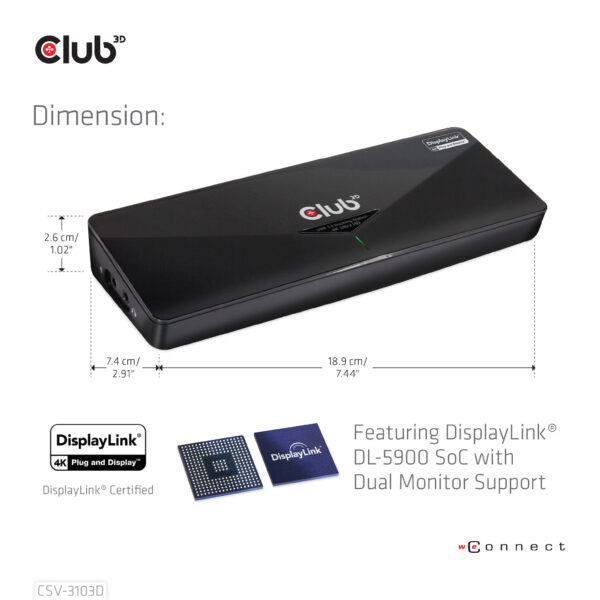 CLUB3D UNIVERSEEL USB 3.1 Gen 1 DisplayLink® gecertificeerd Docking station UHD 4K - Afbeelding 4