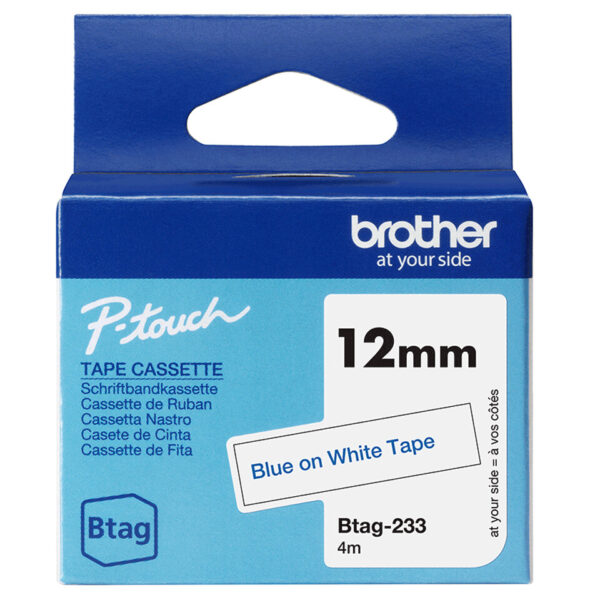 Brother BTAG-233 labelprinter-tape Blauw op wit