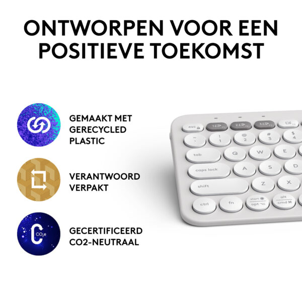 Logitech Pebble Keys 2 K380s toetsenbord Universeel RF-draadloos + Bluetooth QWERTY US International Wit - Afbeelding 12