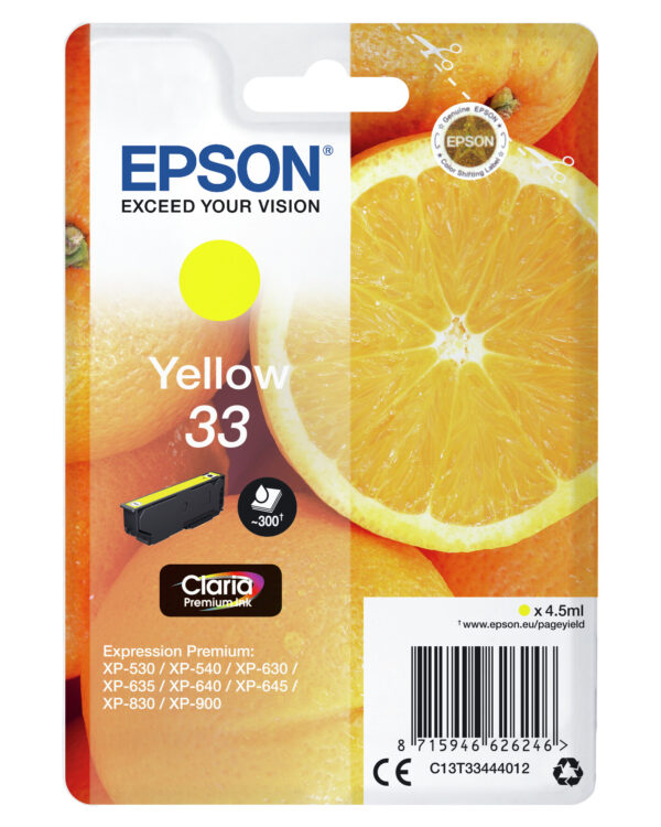 Epson Oranges Singlepack Yellow 33 Claria Premium Ink - Afbeelding 3