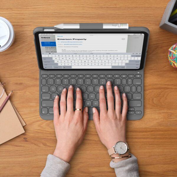 Logitech Slim Folio QWERTZ Zwitsers Bluetooth Grijs - Afbeelding 2