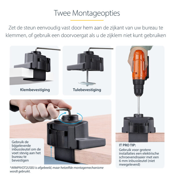 StarTech.com ARMSLIM2USB3 flat panel bureau steun 86,4 cm (34") Zwart - Afbeelding 12