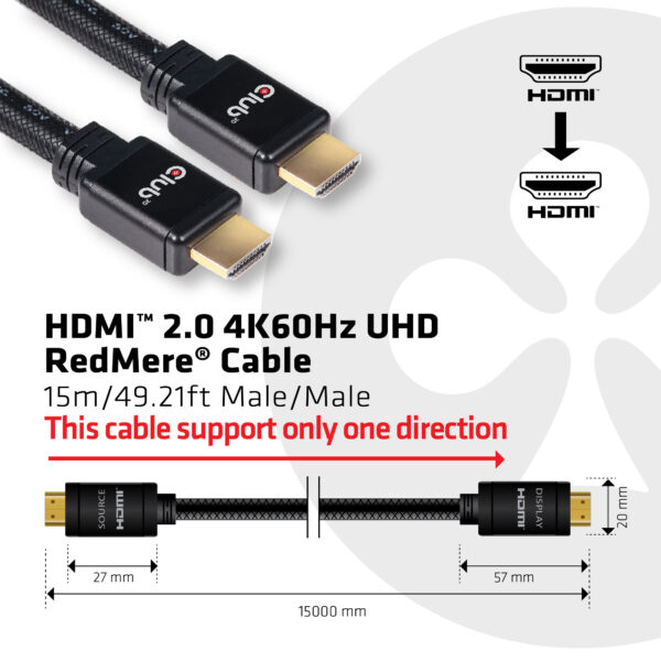 CLUB3D HDMI 2.0 4K60Hz UHD RedMere Kabel 15 meter - Afbeelding 3