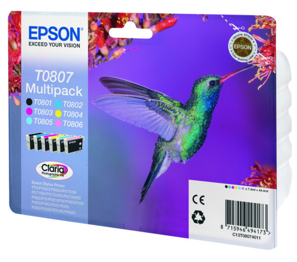 Epson Hummingbird Multipack 6-colours T0807 Claria Photographic Ink - Afbeelding 2