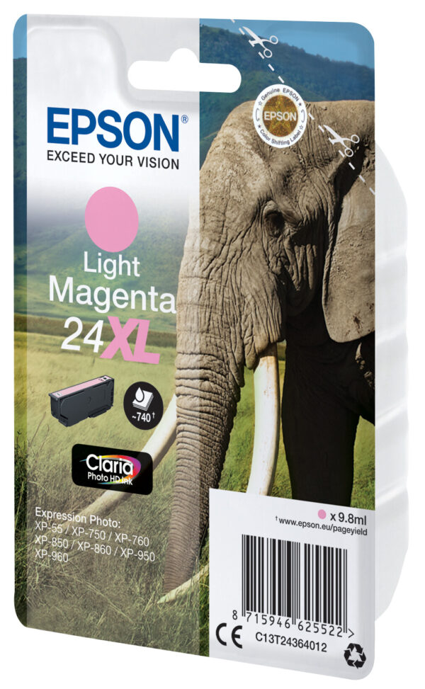 Epson Elephant Singlepack Light Magenta 24XL Claria Photo HD Ink - Afbeelding 2