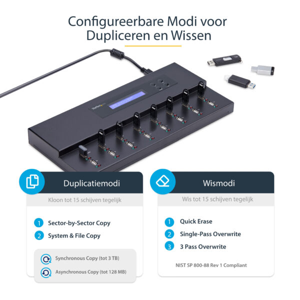 StarTech.com Standalone 1 naar 15 USB Thumb Drive Cloner en Wisser, Multiple USB Flash Drive Kloner, System/File/Whole-Drive Cop - Afbeelding 6