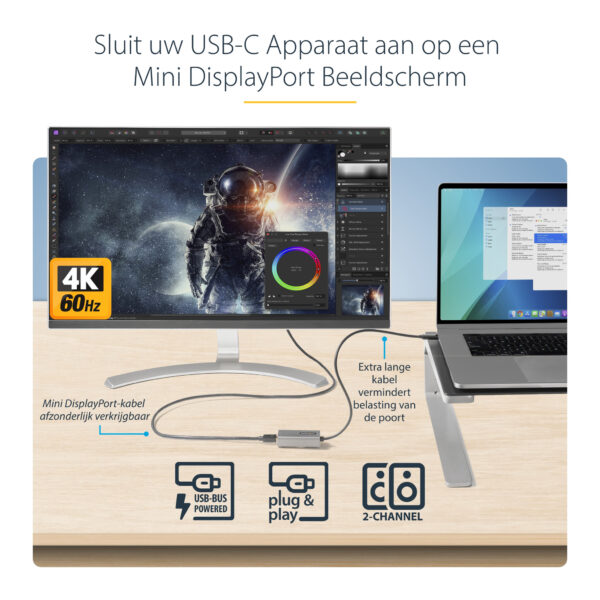 StarTech.com USB C naar Mini DisplayPort Adapter - 4K 60Hz USB-C naar mDP Adapter Dongle - USB Type-C naar Mini DP Monitor - Vid - Afbeelding 4