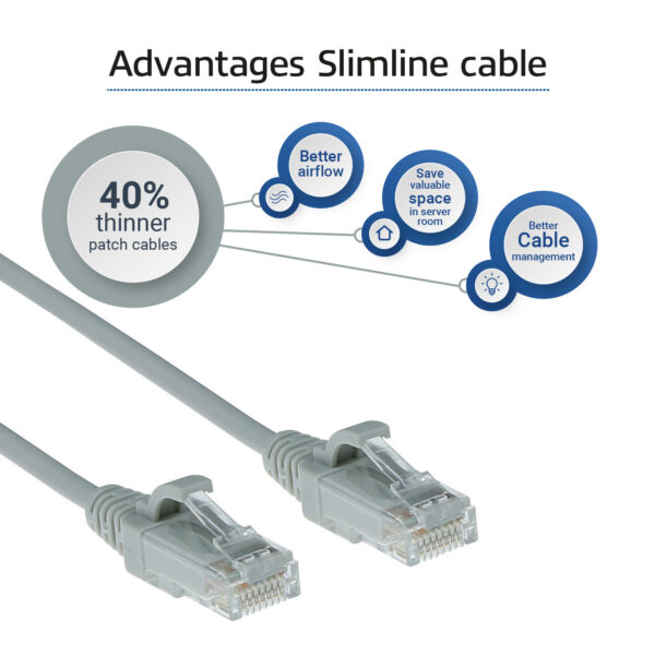 ACT Grijze 2 meter LSZH U/UTP CAT6 datacenter slimline patchkabel snagless met RJ45 connectoren - Afbeelding 4