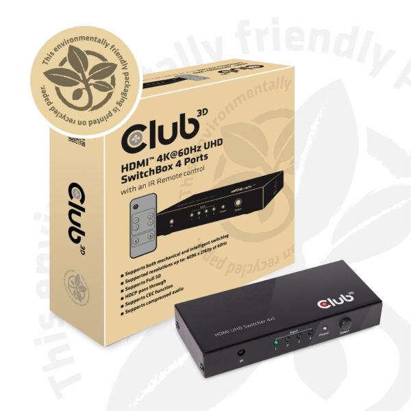 CLUB3D HDMI™ 2.0 UHD 4K60Hz SwitchBox 4 poorten en inbegrepen IR-afstandsbediening - Afbeelding 11