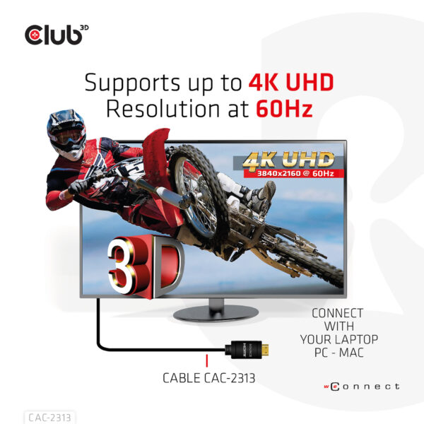 CLUB3D HDMI 2.0 4K60Hz RedMere Kabel 10 meter - Afbeelding 7