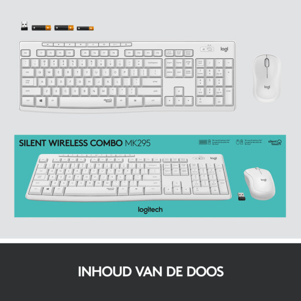 Logitech MK295 Silent Wireless Combo toetsenbord Inclusief muis Kantoor RF Draadloos AZERTY Frans Wit - Afbeelding 9