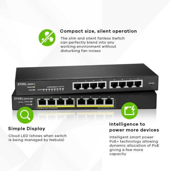 Zyxel GS1915-8EP Managed L2 Gigabit Ethernet (10/100/1000) Power over Ethernet (PoE) Zwart - Afbeelding 2