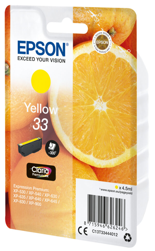 Epson Oranges Singlepack Yellow 33 Claria Premium Ink - Afbeelding 2