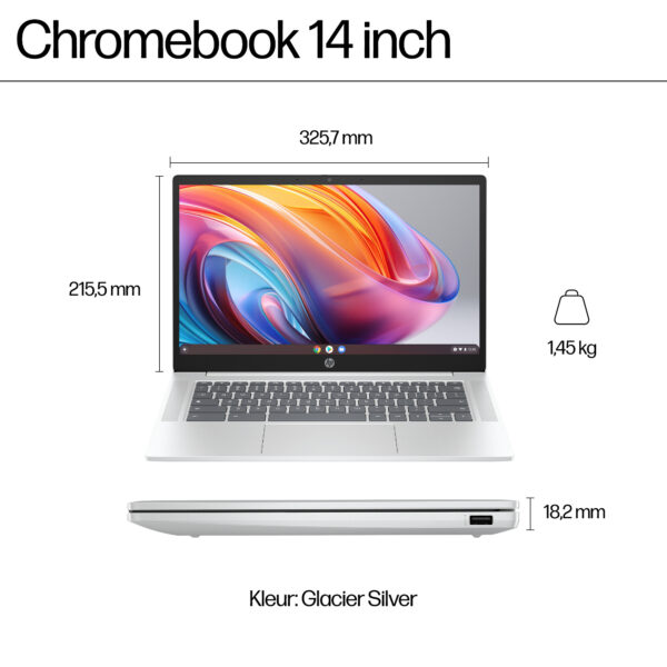 HP Chromebook 14a-nf0050nd Intel® N N100 35,6 cm (14") Full HD 4 GB LPDDR5-SDRAM 128 GB Flash Wi-Fi 6E (802.11ax) ChromeOS Zilve - Afbeelding 10