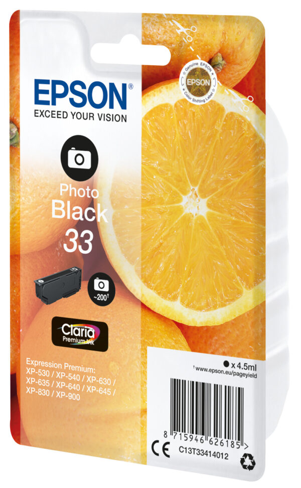 Epson Oranges Singlepack Photo Black 33 Claria Premium Ink - Afbeelding 2