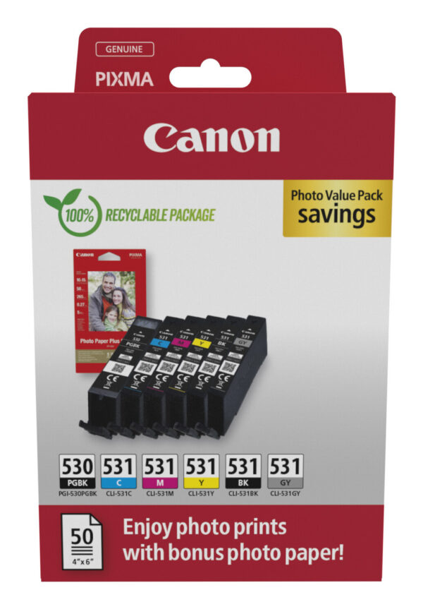 Canon PGI-530/CLI-531 PVP inktcartridge 6 stuk(s) Origineel Zwart, Cyaan, Grijs, Magenta, Foto zwart, Geel