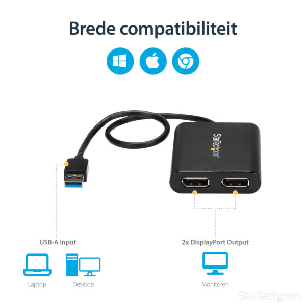 StarTech.com USB-naar-Dual DisplayPort-adapter - 4K 60Hz - USB 3.0 (5 Gbps) - Afbeelding 11